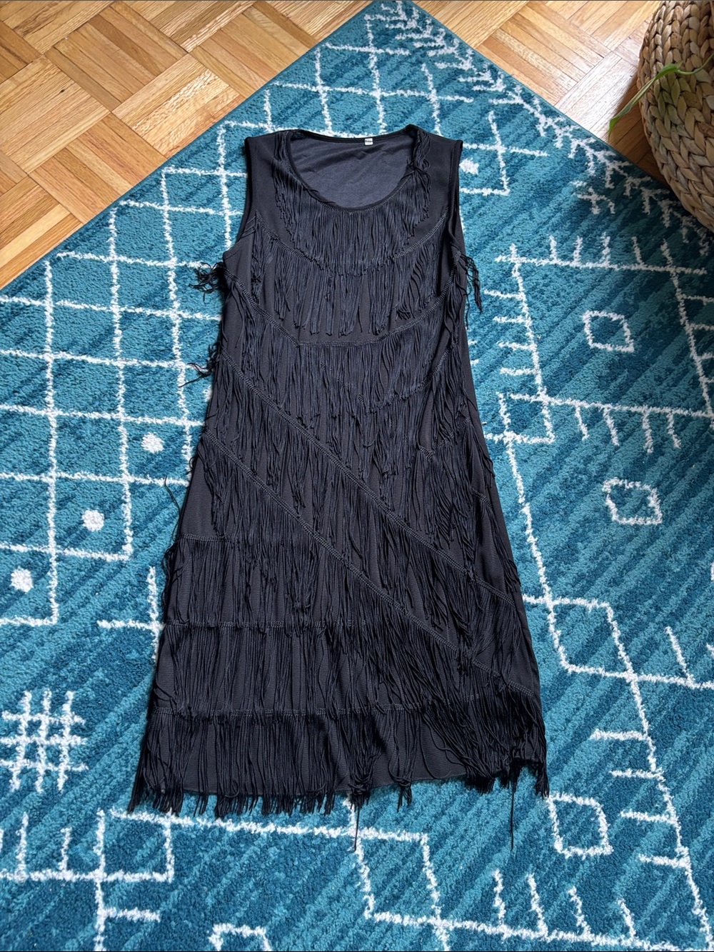 Sleeveless Black Flapper Fringe Shift Dress